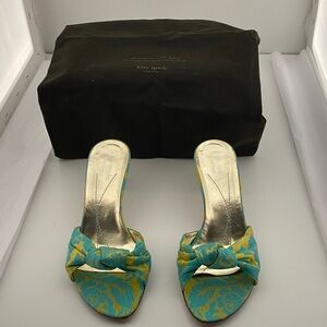 kate spade Turquoise & Gold Knot Front Slide Mules